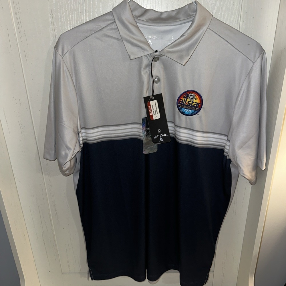 NHL ALLSTAR 2023 Mens Hockey Licensed Antigua Blue Short Sleeve Polo Shirt Large